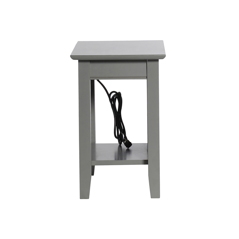 AFI Nantucket Solid Wood Chair Side Table with Device Charger in Gray