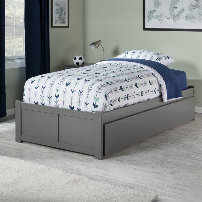 AFI Concord Solid Wood Twin Bed and Footboard with Twin Trundle in Gray