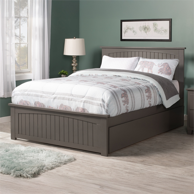 Nantucket Full Platform Bed with Matching Footboard and Twin Trundle in Grey