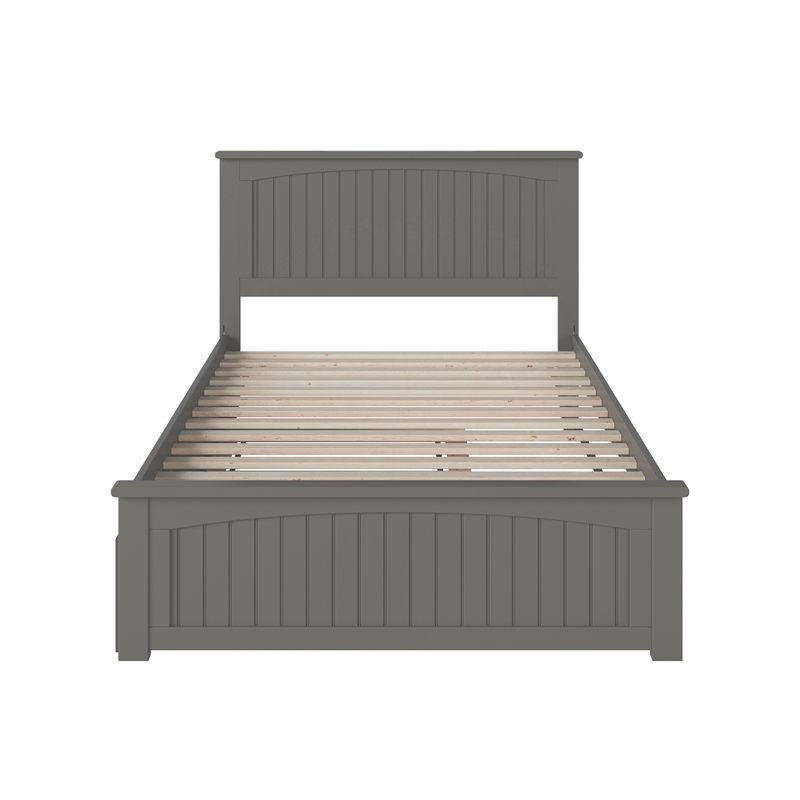Nantucket Full Platform Bed with Matching Footboard and Twin Trundle in Grey