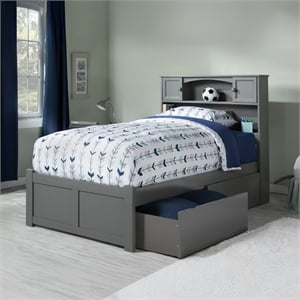 AFI Newport Twin XL Solid Wood Bed with Storage Drawers in Grey