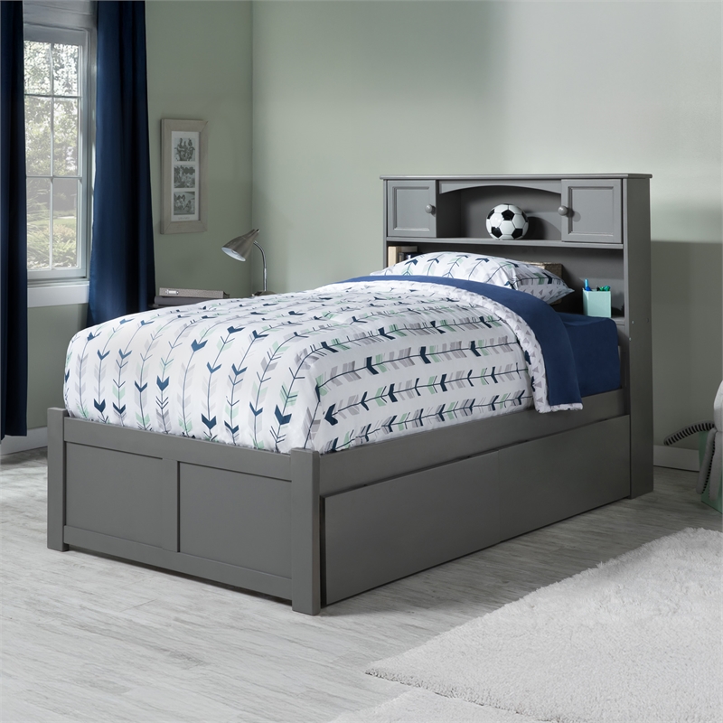 AFI Newport Twin XL Solid Wood Bed with Storage Drawers in Grey