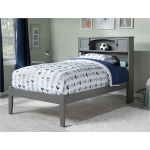 AFI Newport Twin Solid Wood Platform Bookcase Bed in Grey