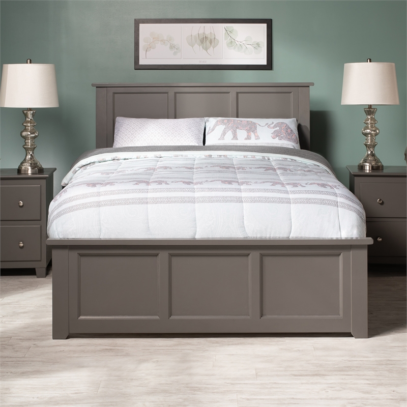Madison Full Platform Bed with Matching Footboard and Storage Drawers in Grey