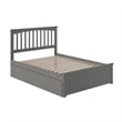 Mission Full Wood Platform Bed with Matching Footboard & Storage Drawers in Grey