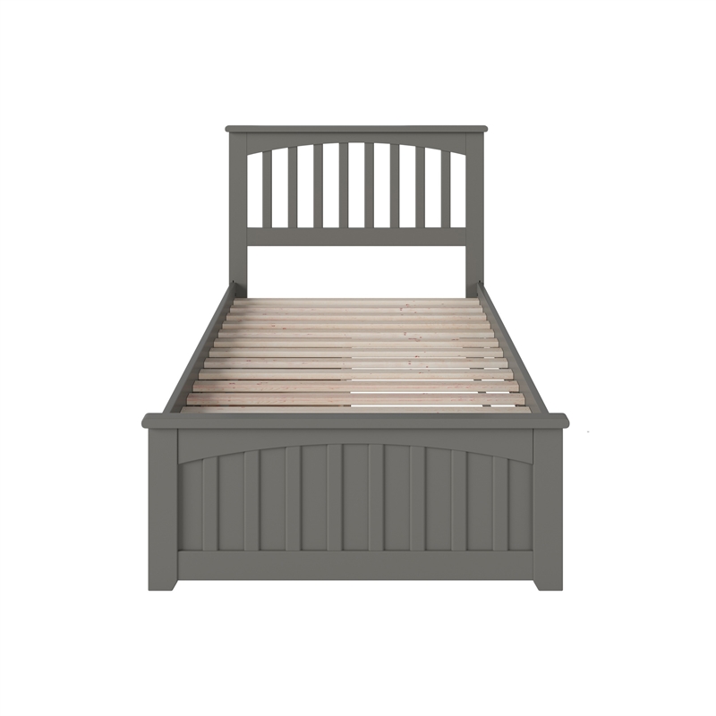 Mission Twin XL Platform Bed with Matching Footboard & Storage Drawers in Grey