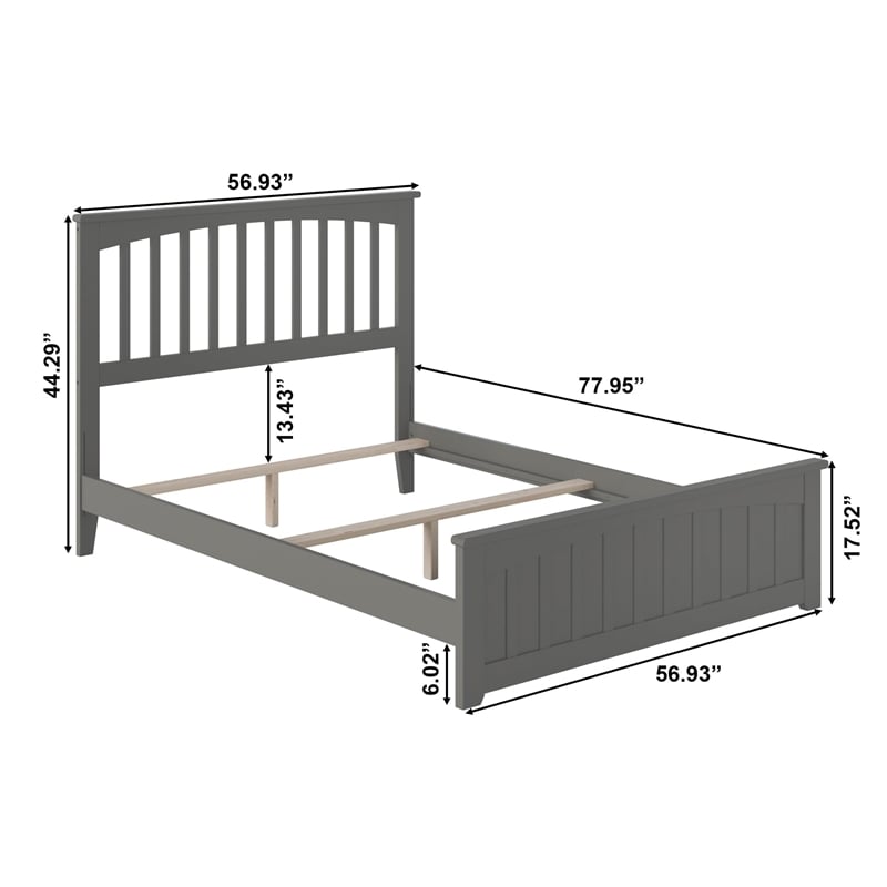 Mission Full Wood Foundation Bed with Matching Footboard in Grey