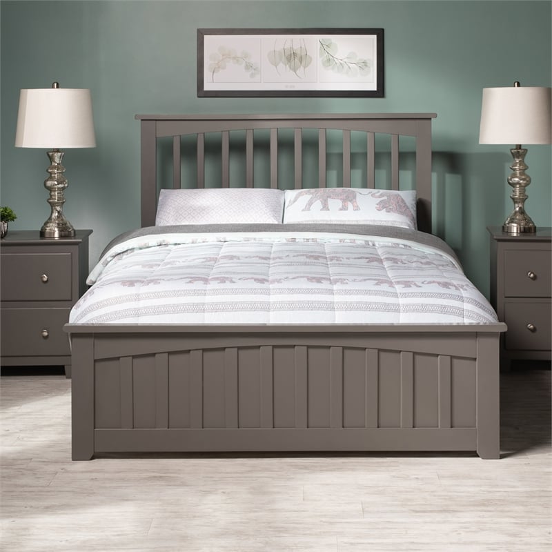 Mission Full Wood Foundation Bed with Matching Footboard in Grey