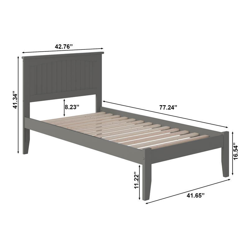 Nantucket Twin Solid Wood Platform Bed in Grey