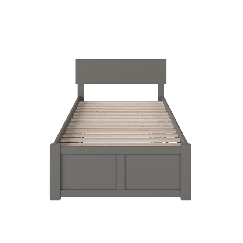 Orlando Twin Wood Platform Bed with Footboard and Twin Trundle in Grey