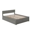 Orlando Queen Wood Platform Bed with Footboard and Storage Drawers in Grey