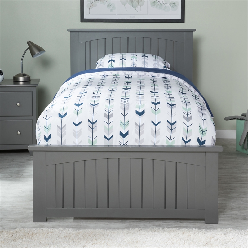 Nantucket Twin Platform Bed with Matching Footboard and Twin Trundle in Grey