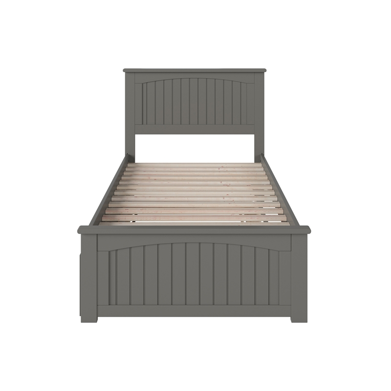 Nantucket Twin Platform Bed with Matching Footboard and Twin Trundle in Grey