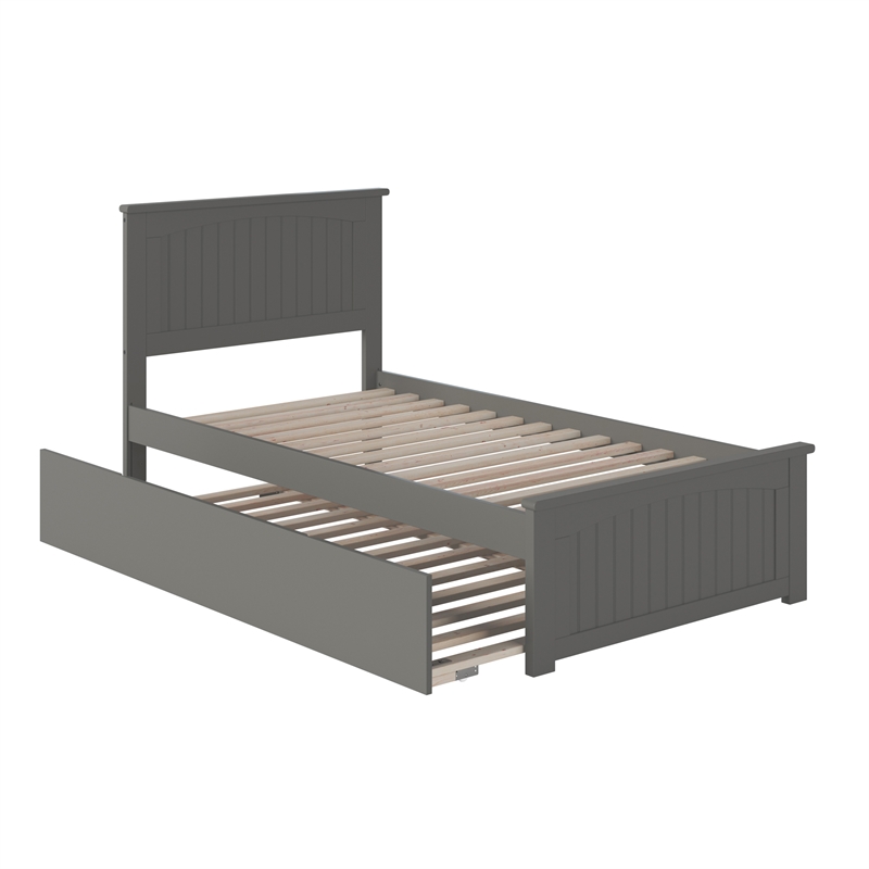 Nantucket Twin Platform Bed with Matching Footboard and Twin Trundle in Grey