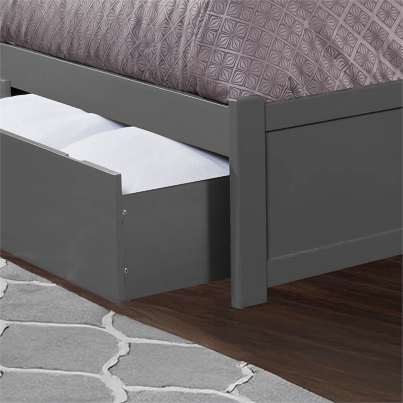 Nantucket Queen Wood Platform Bed with Footboard and Storage Drawers in Grey