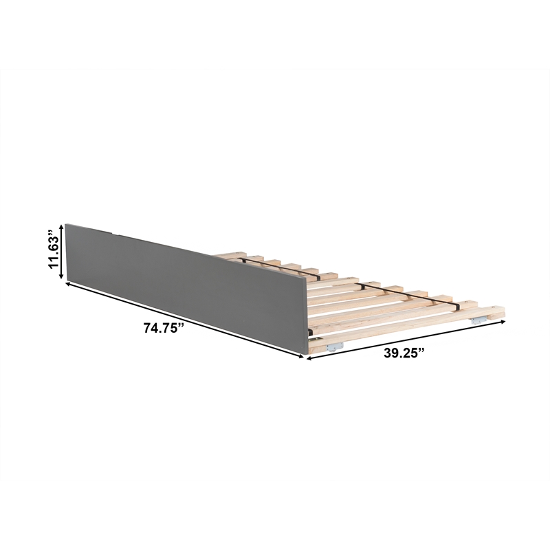 AFI Urban Twin Size Mid-Century Solid Wood Panel Trundle in Gray