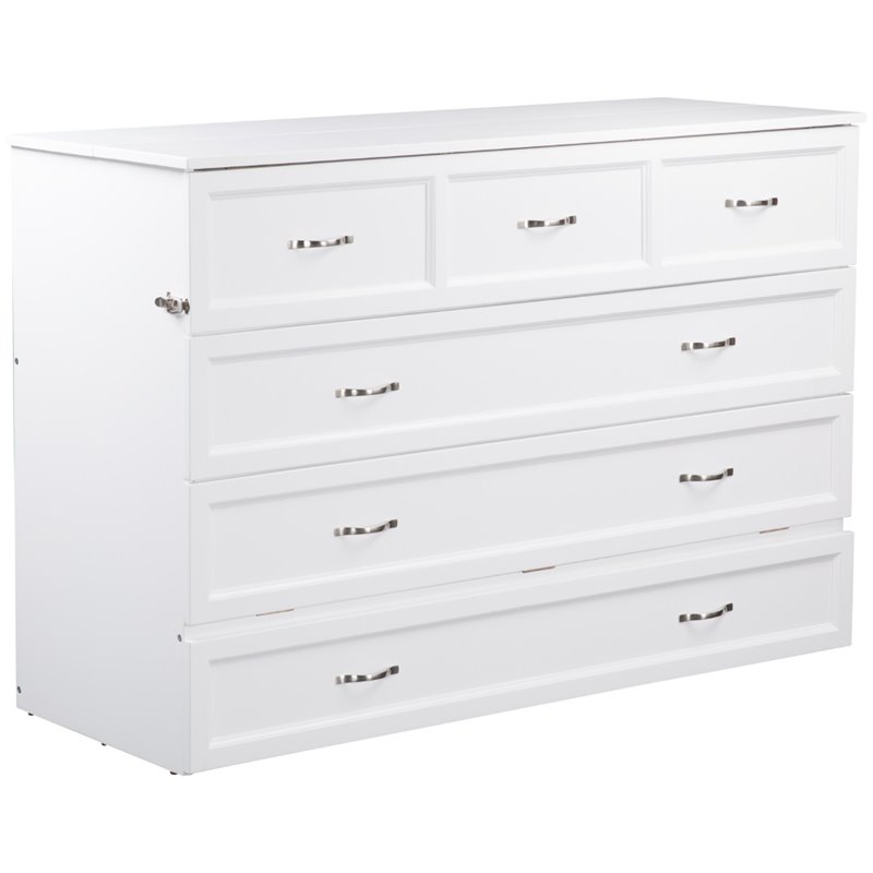 Deerfield Queen Solid Wood Modern Murphy Bed Chest with Mattress in White