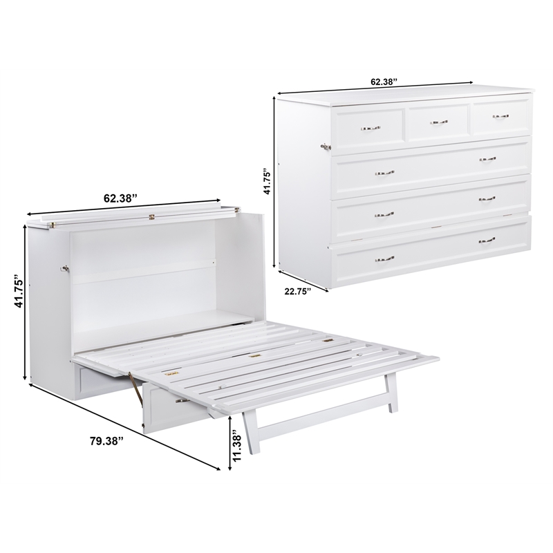 Deerfield Queen Solid Wood Modern Murphy Bed Chest with Mattress in White