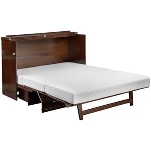 Deerfield Queen Solid Wood Modern Murphy Bed Chest with Mattress in Walnut