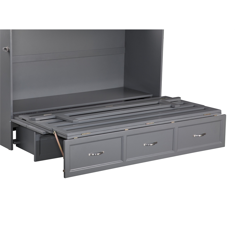 Deerfield Queen Solid Wood Modern Murphy Bed Chest with Mattress in Gray