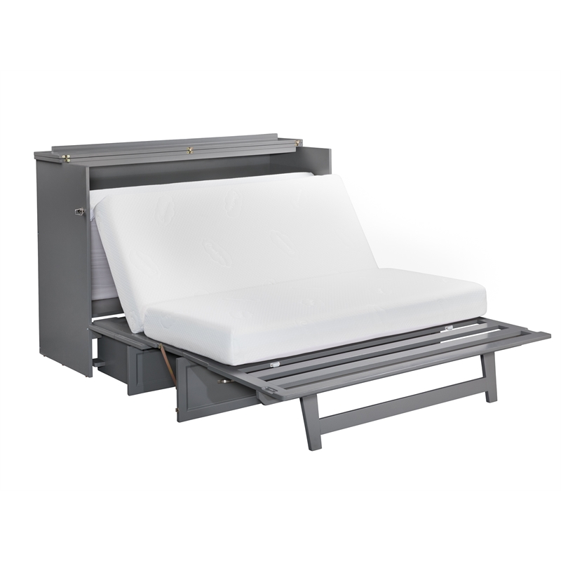 Deerfield Queen Solid Wood Modern Murphy Bed Chest with Mattress in Gray