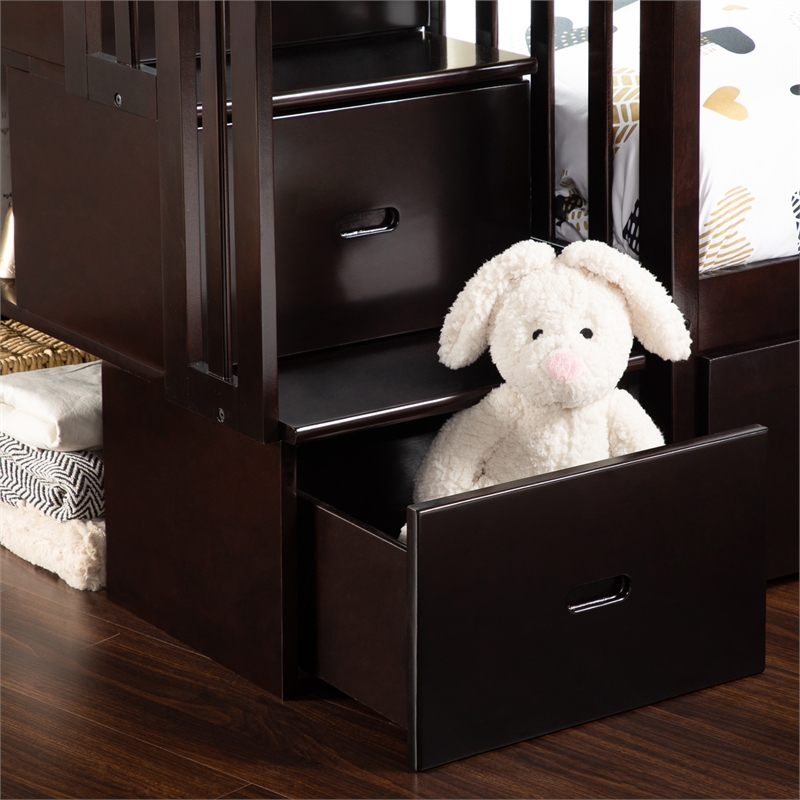 AFI Westbrook Wood Staircase Storage Bunk Twin Over Twin in Espresso