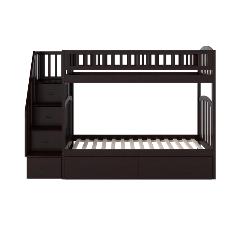 AFI Westbrook Wood Staircase Storage Bunk Twin Over Twin in Espresso