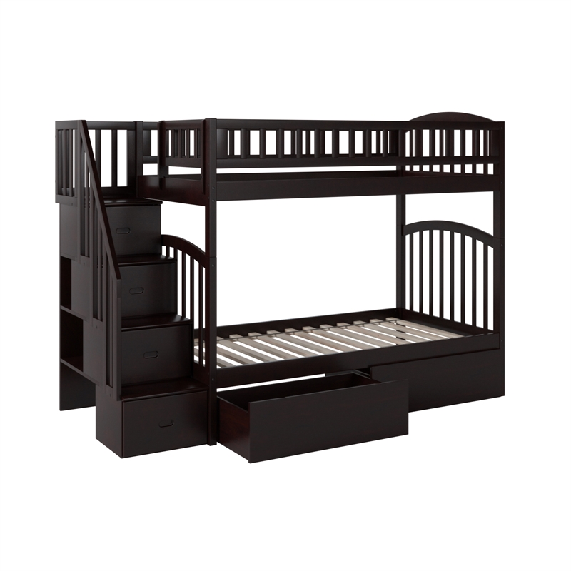 AFI Westbrook Wood Staircase Storage Bunk Twin Over Twin in Espresso