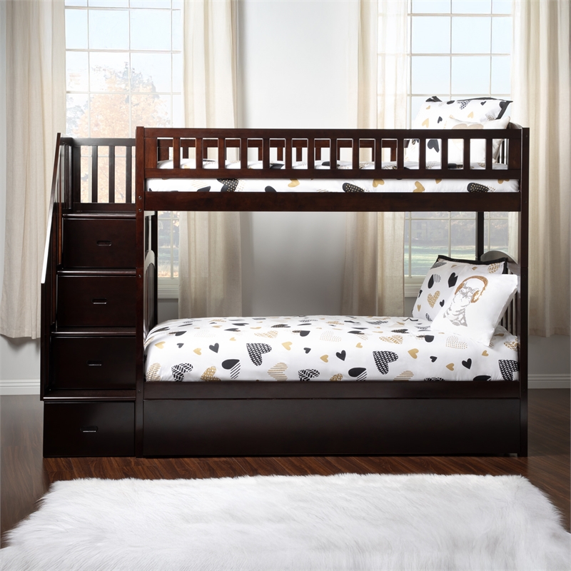 AFI Westbrook Wood Staircase Bunk Twin Over Twin with Twin Trundle in Espresso