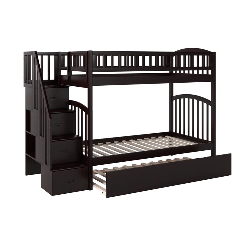 AFI Westbrook Wood Staircase Bunk Twin Over Twin with Twin Trundle in Espresso
