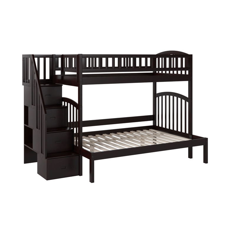 AFI Westbrook Solid Wood Staircase Bunk Twin Over Full in Espresso
