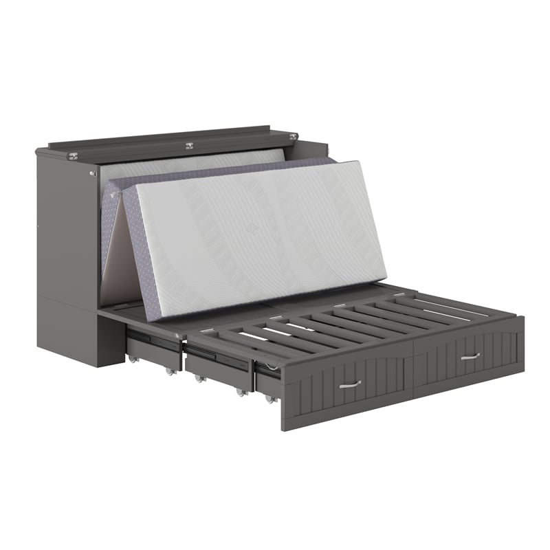 AFI Southampton Queen Solid Wood Murphy Bed Chest with Mattress in Gray