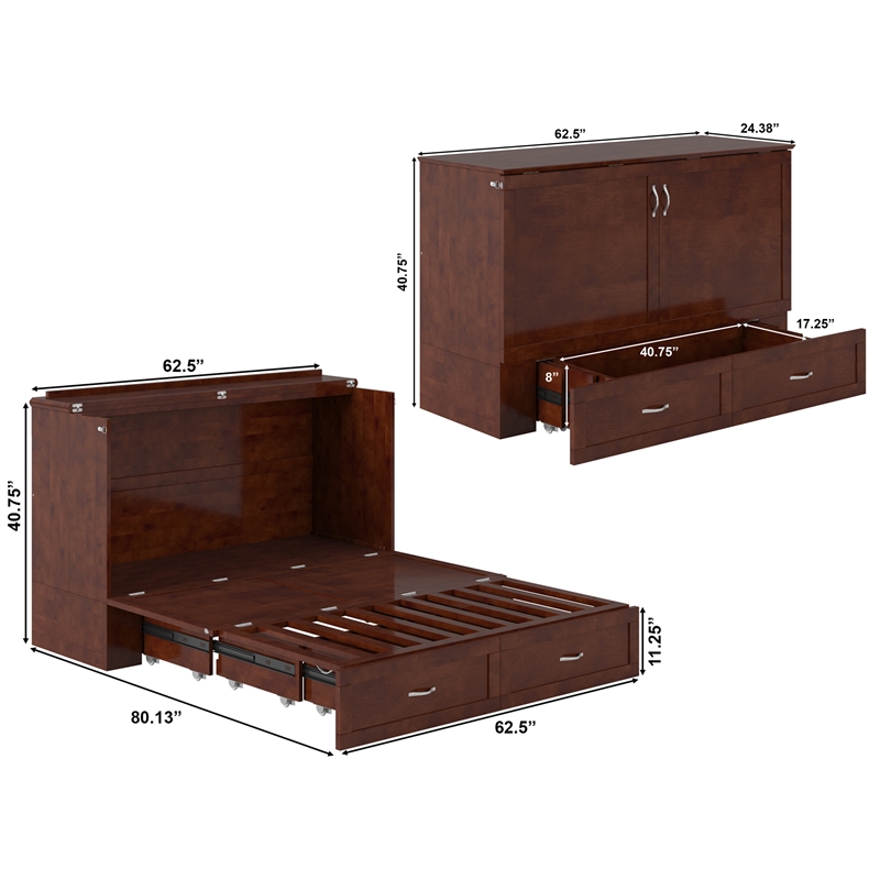 AFI Hamilton Queen Solid Wood Murphy Bed Chest with Mattress in Walnut