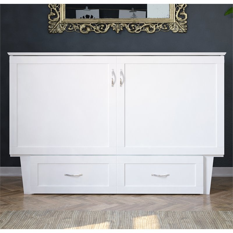 AFI Monroe Solid Wood Queen Murphy Bed Chest with USB Charging Station in White