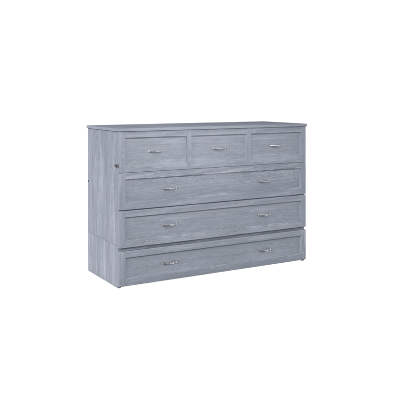 Deerfield Queen Solid Wood Modern Murphy Bed Chest with Mattress in Driftwood
