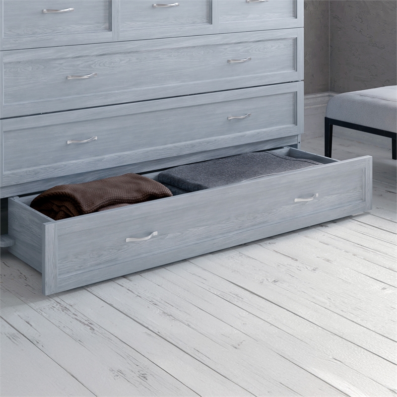 Deerfield Queen Solid Wood Modern Murphy Bed Chest with Mattress in Driftwood