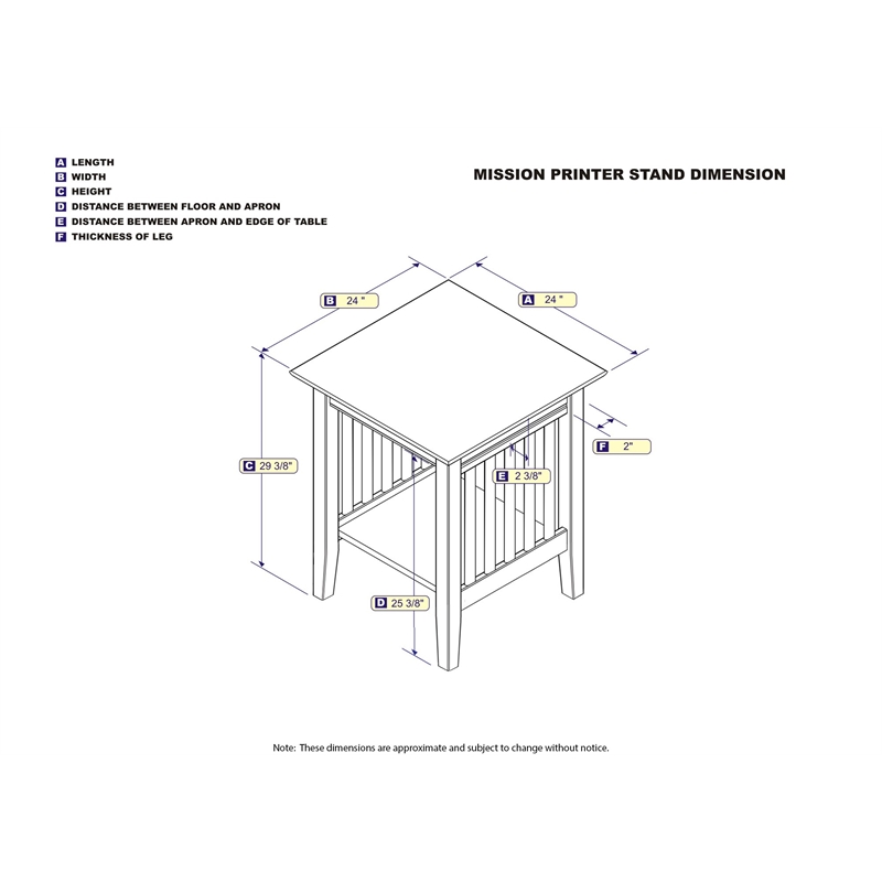 AFI Mission Solid Wood Printer Stand with Built-In Charger in White