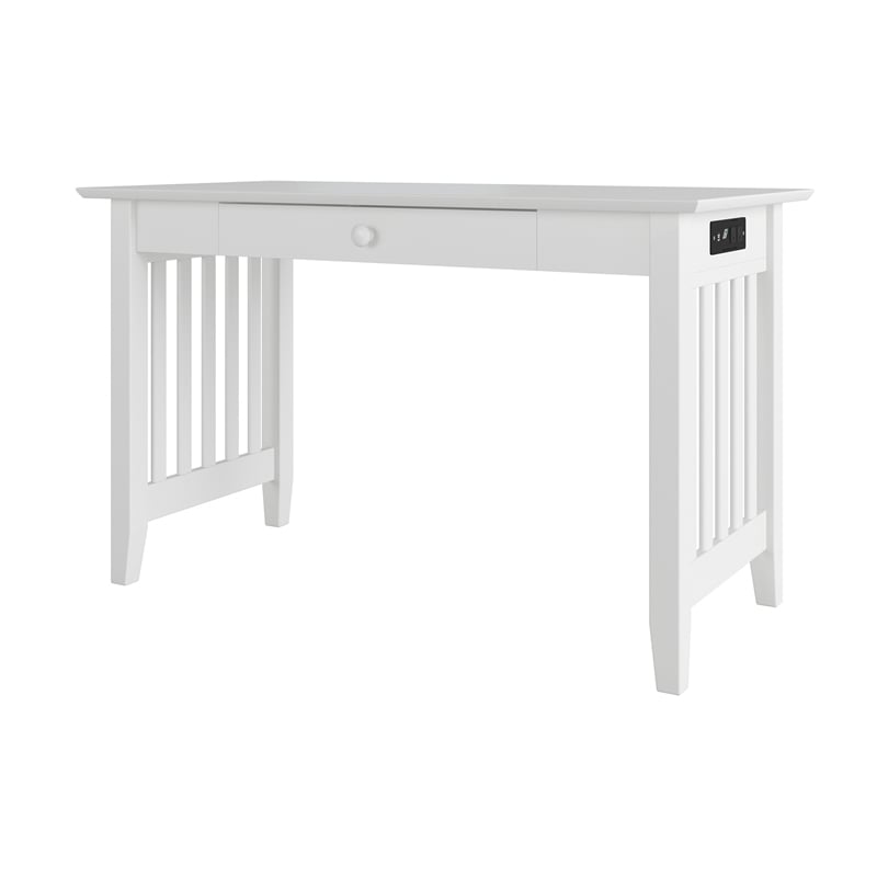 AFI Mission Solid Wood Writing Desk with Built-In Charger in White