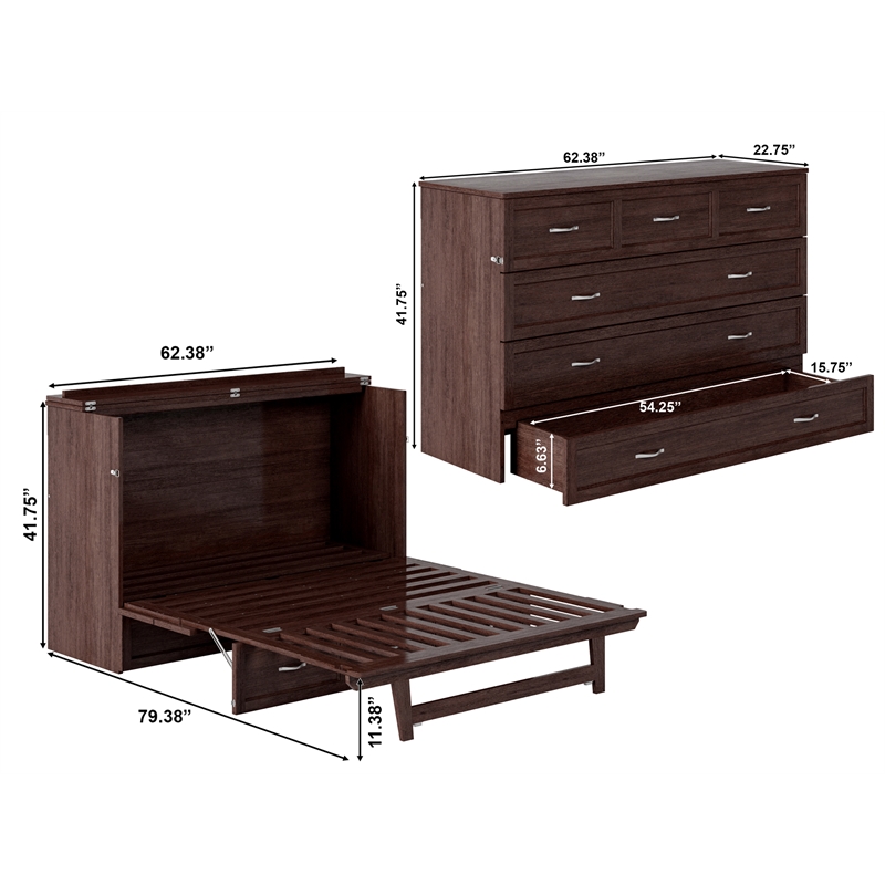 Deerfield Queen Solid Wood Modern Murphy Bed Chest with Mattress in Burnt Amber