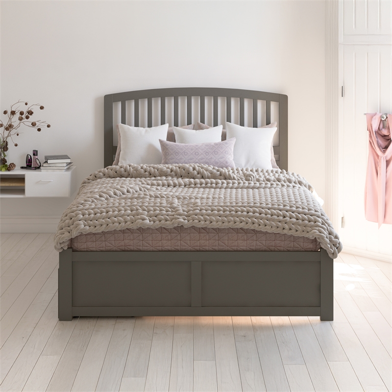 Richmond Queen Wood Platform Bed with Footboard and Storage Drawers in Grey
