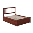 Mission Full Wood Platform Bed with Matching Footboard & Full Trundle in Walnut