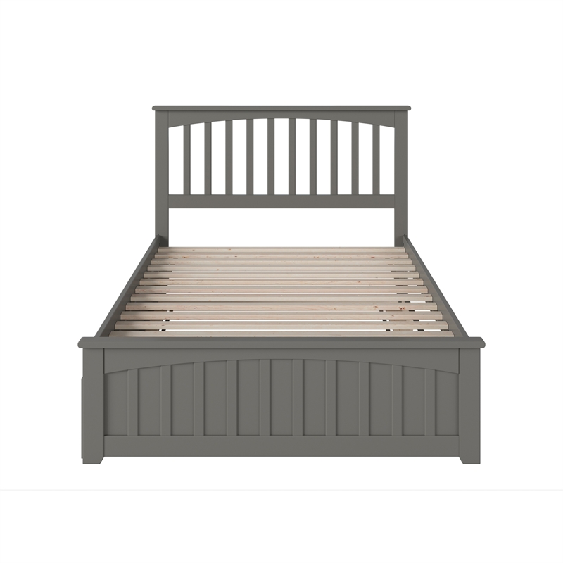 Mission Full Wood Platform Bed with Matching Footboard & Full Trundle in Grey