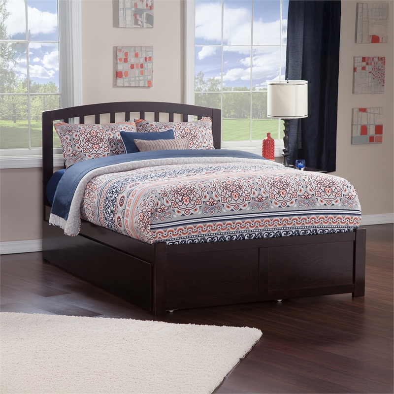 Richmond Full Wood Platform Bed with Footboard and Full Trundle in Espresso
