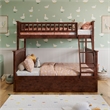 AFI Columbia Twin over Full Solid Wood Bunk Bed with Trundle in Walnut