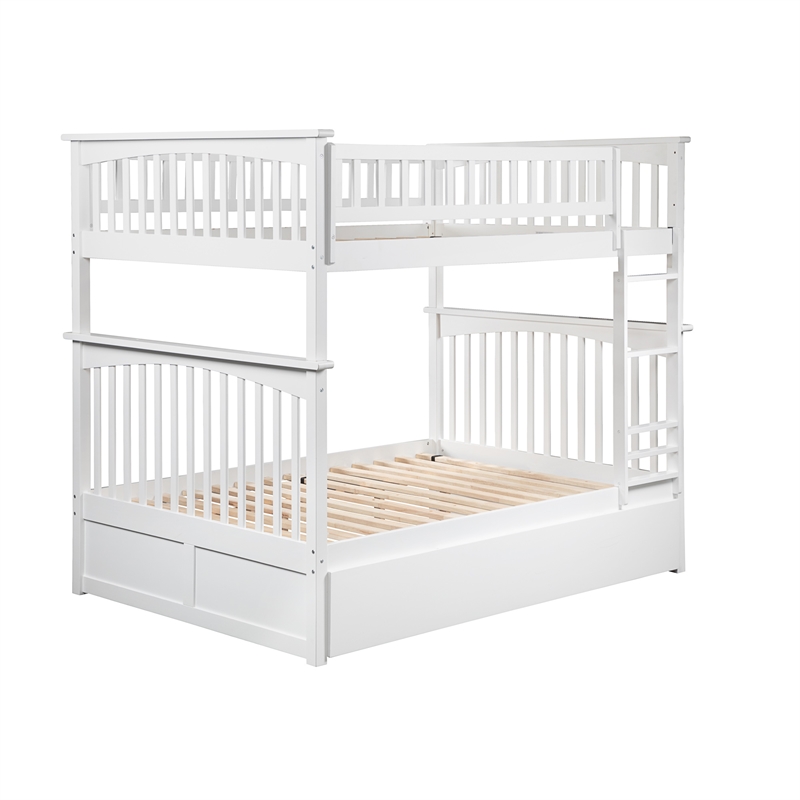 AFI Columbia Full over Full Solid Wood Bunk Bed with Trundle in White