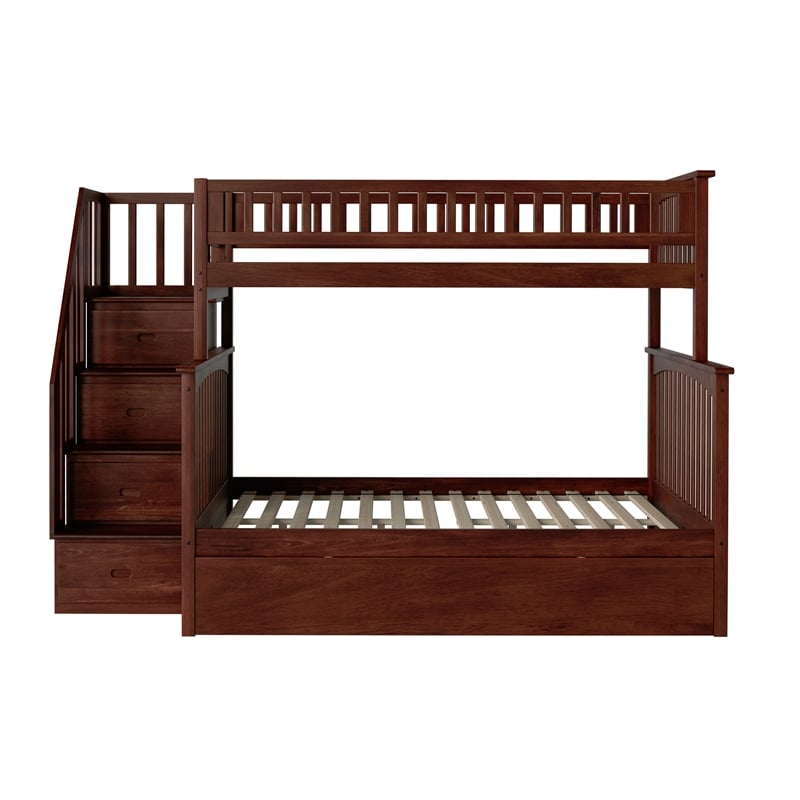 AFI Columbia Twin Over Full Wood Staircase Trundle Bunk Bed in Walnut