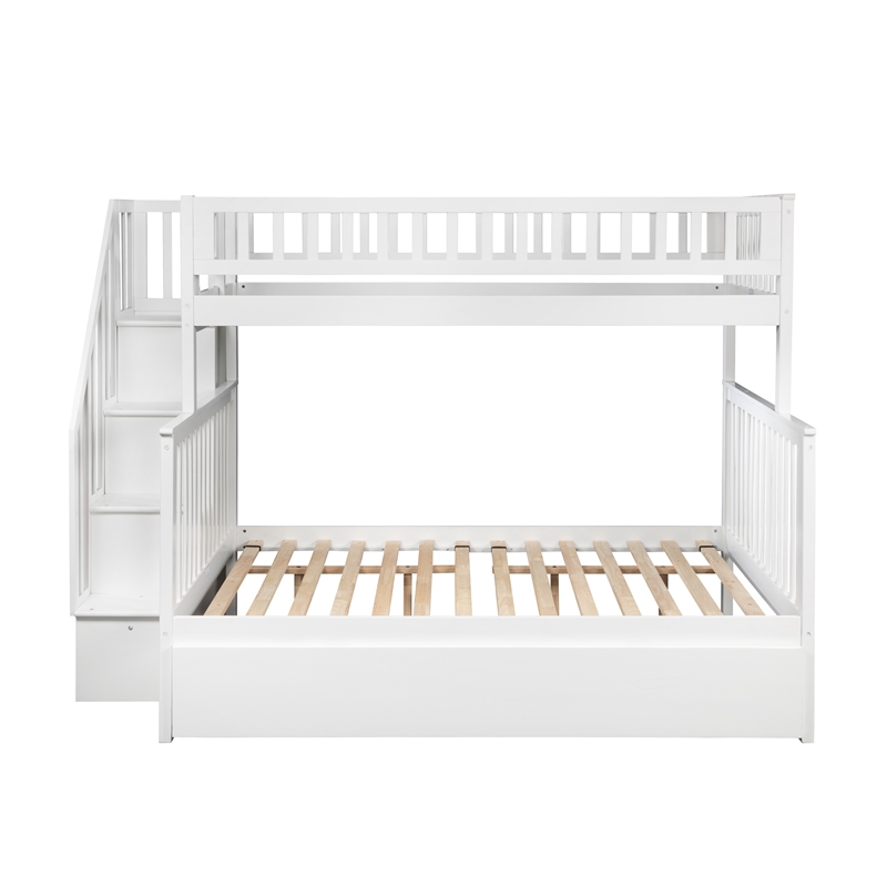 AFI Woodland Twin Over Full Staircase Trundle Wood Bunk Bed in White