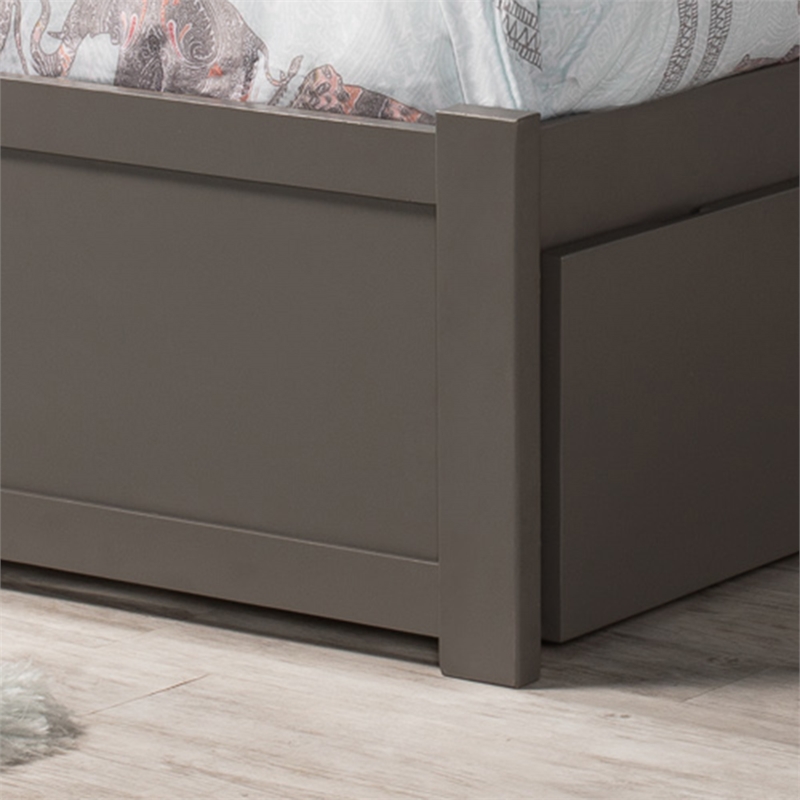 Nantucket Full Wood Platform Bed with Footboard and Full Trundle in Grey