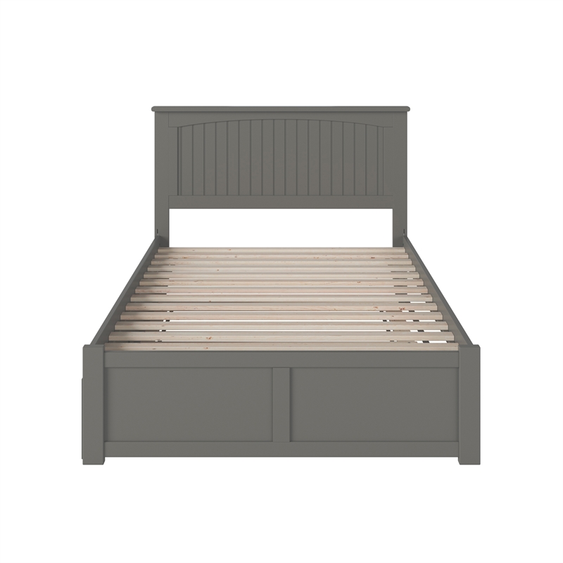Nantucket Full Wood Platform Bed with Footboard and Full Trundle in Grey