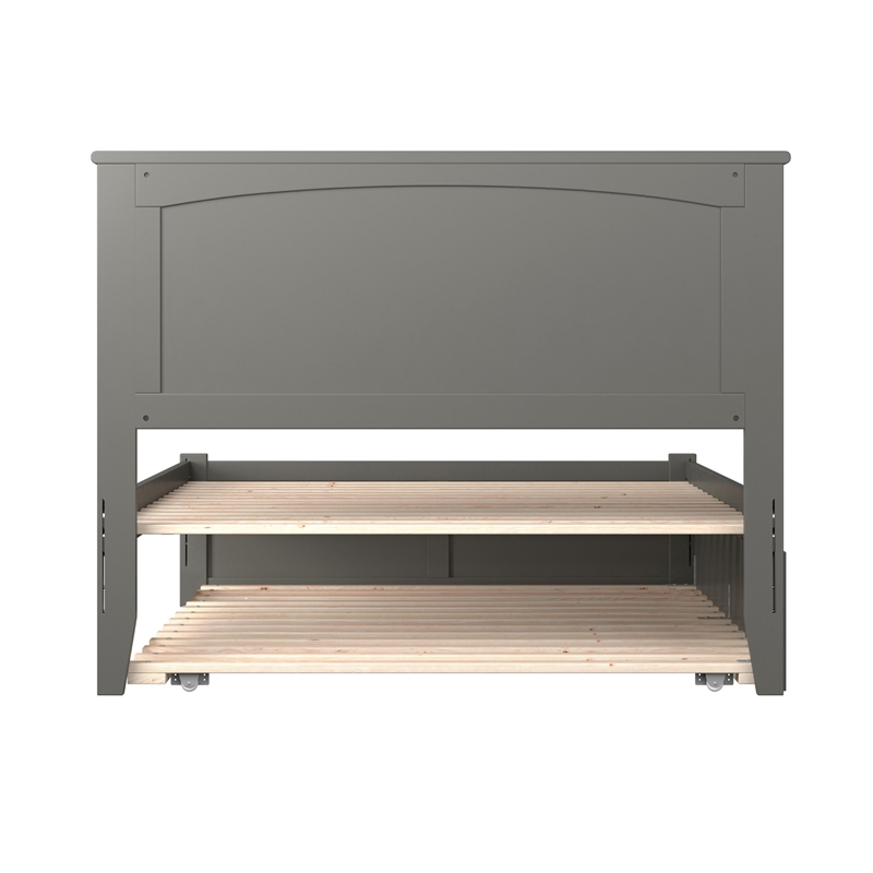 Nantucket Full Wood Platform Bed with Footboard and Full Trundle in Grey